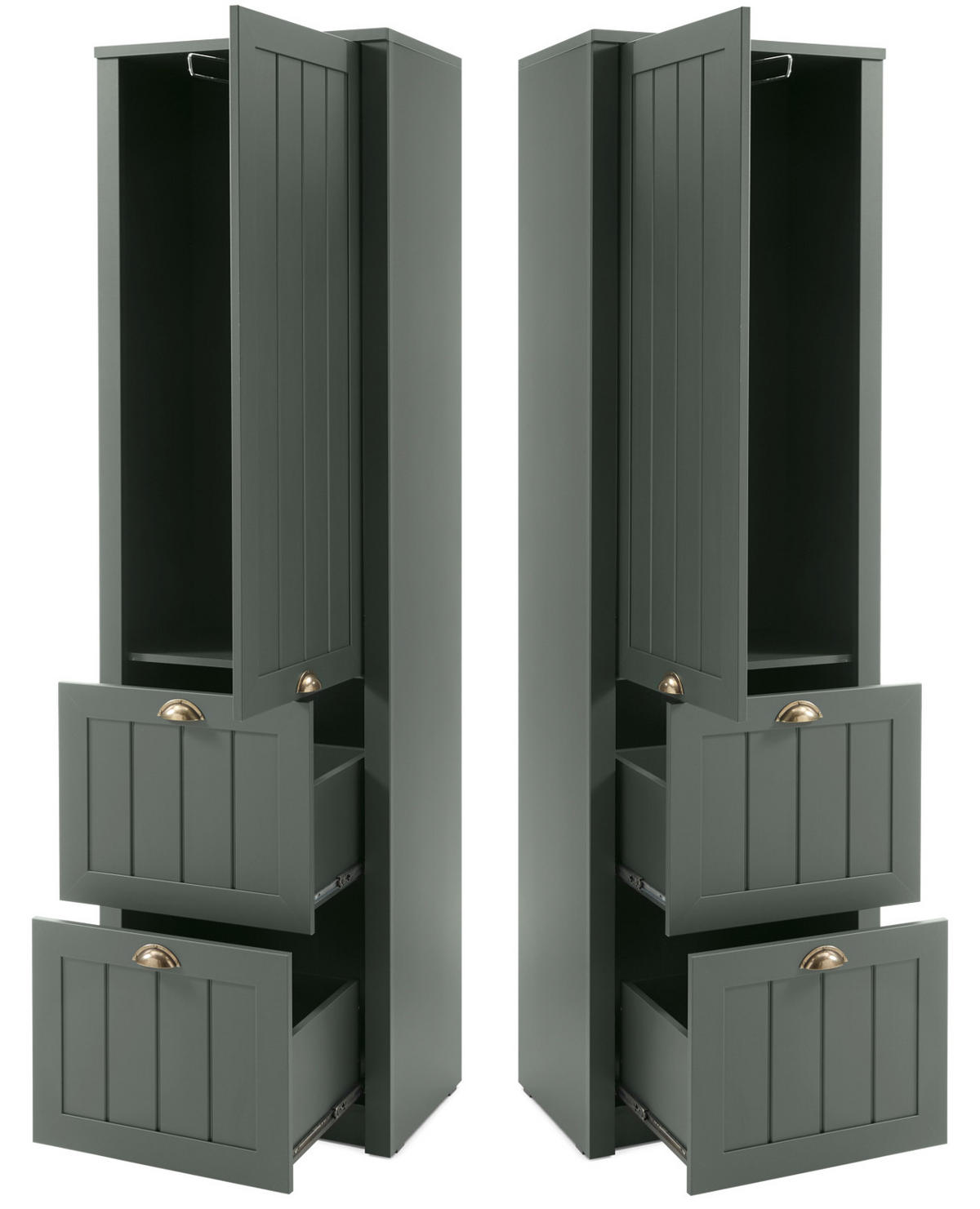 GARDEROBENSCHRANK grün, Landhausstil, Garderobe 60 x 204 cm - Dunkelgrün/Goldfarben, Holzwerkstoff/Kunststoff (60/204/42cm) - Furn.Design