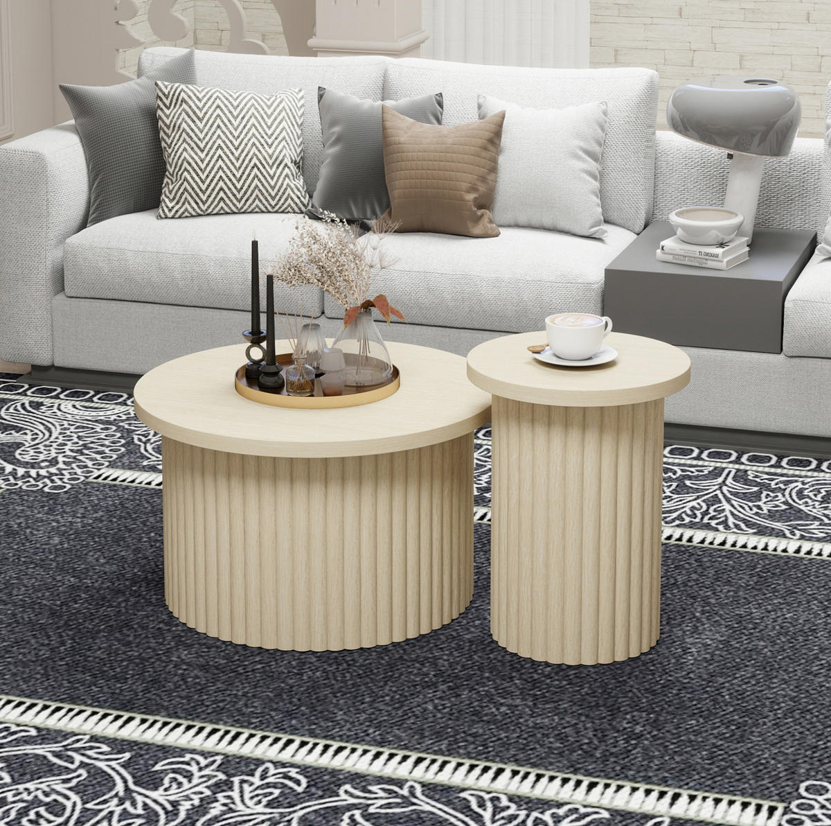 COUCHTISCH-SET 68,7/40,1 cm in Natur aus MDF mit Holzoptik, 2-teilig - Naturfarben, Holzwerkstoff (68.7/68.7/40.6cm) - Flora Grace