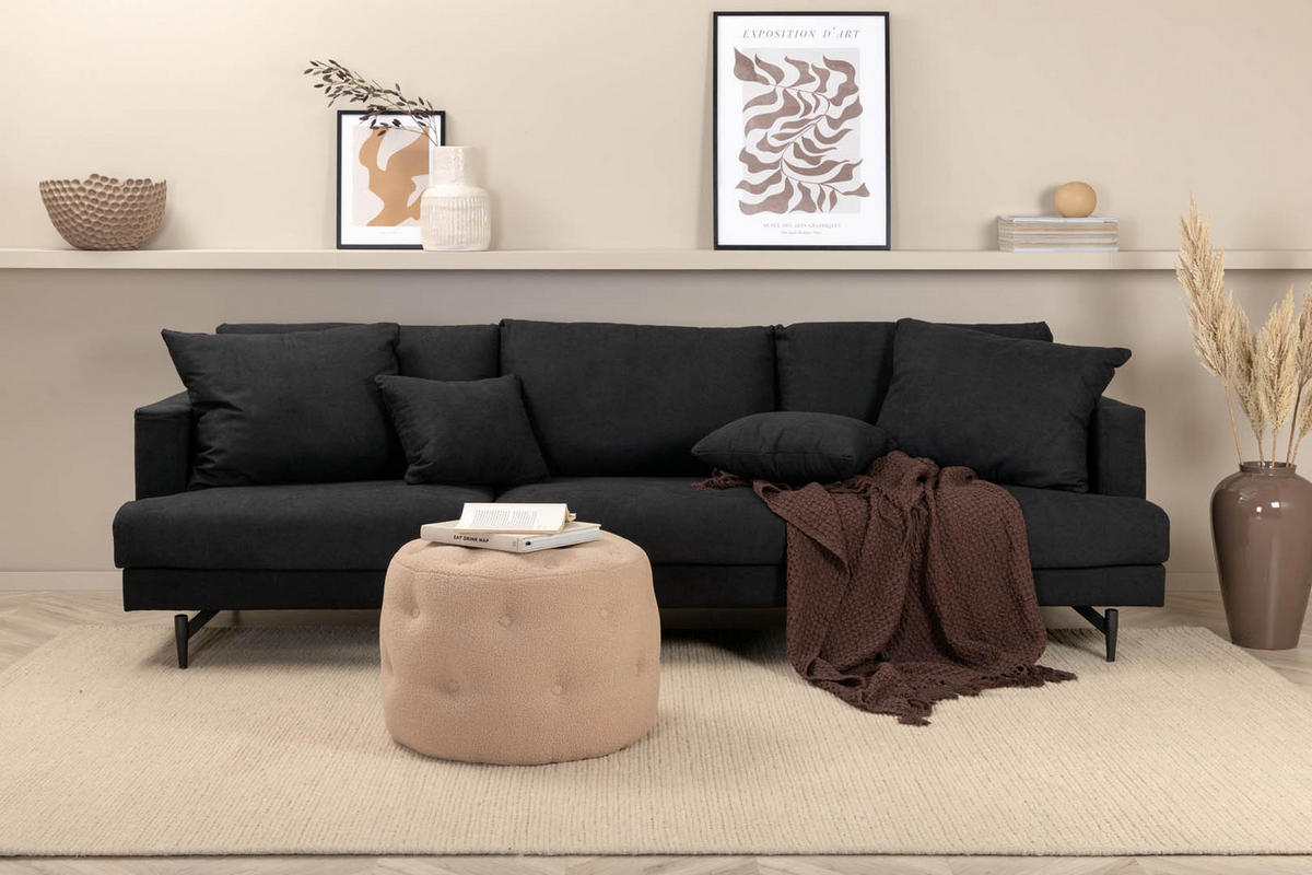 3-SITZER-SOFA Velours schwarz - Schwarz, Textil (255/66/86cm) - ebuy24