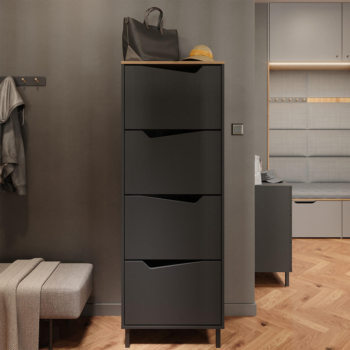 BOTNÍK NA BOTY Marelle Antracit/Artisan - světle šedá/antracitová, kompozitní dřevo (60/167.4/38cm) - Vicco