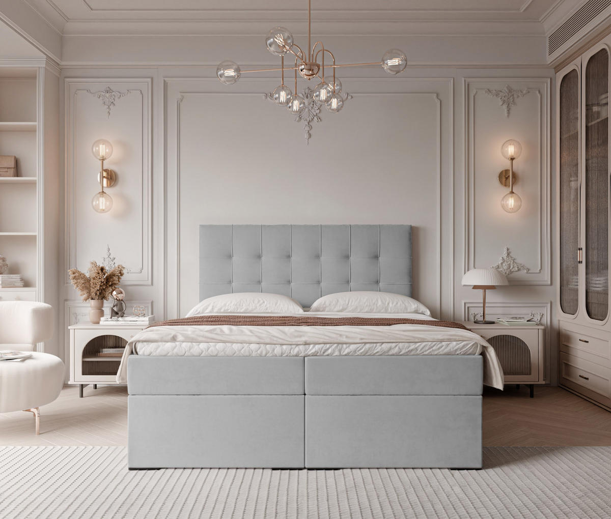 BOXBETT IMPERIAL 160/200 cm, in Hellgrau, mit Matratze und Topper - Hellgrau, Holzwerkstoff/Textil (160/200cm) - Idohome
