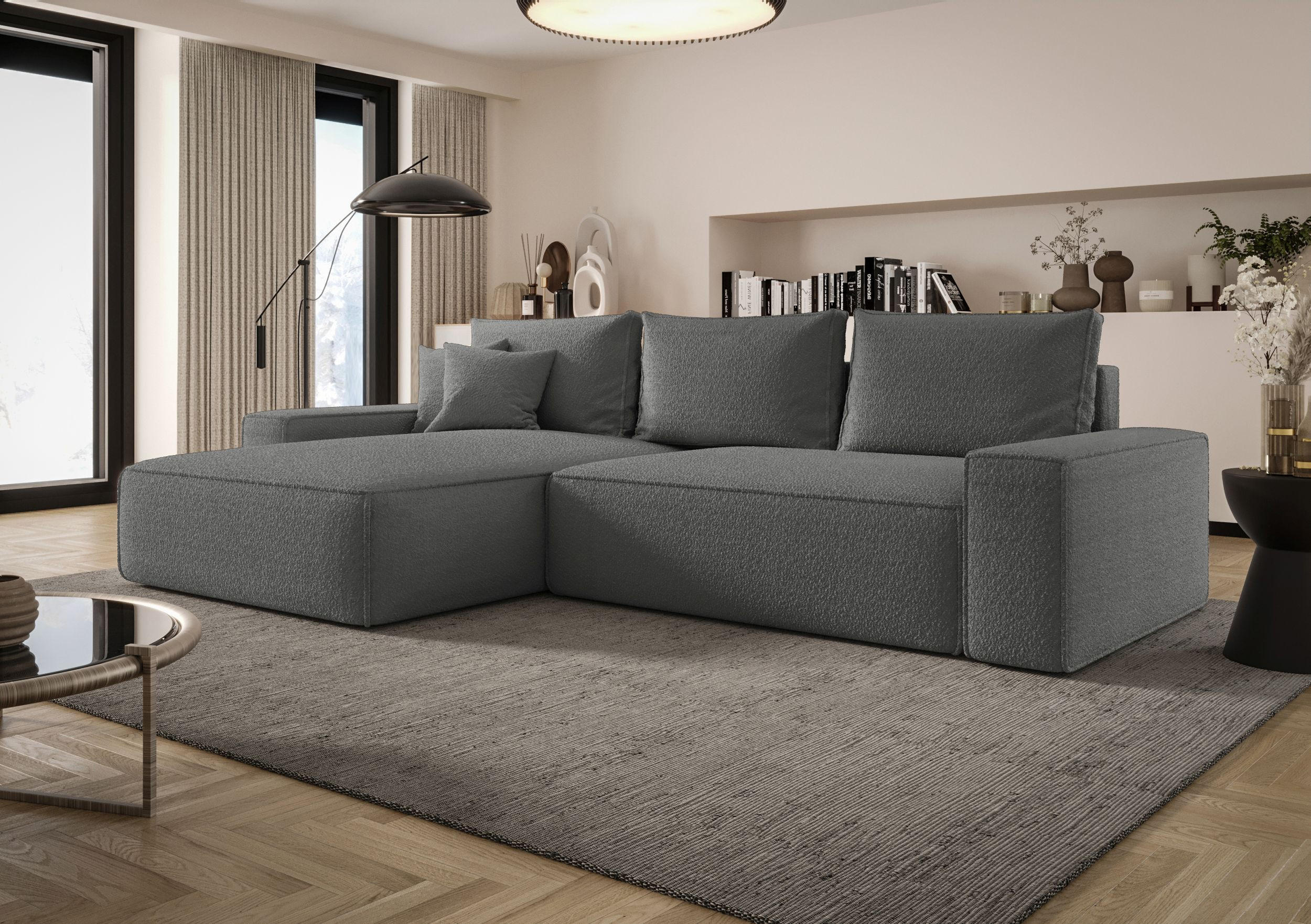 ECKSOFA MONA mit Schlaffunktion QUELLE 92 Links - Grau, Textil (280/185cm) - Bedante
