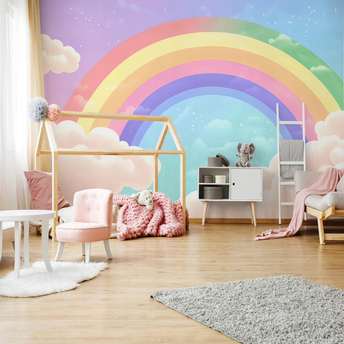 FOTOTAPETE Kinderzimmer Mädchen Regenbogen Kindertapete 200x140 - Multicolor, Papier (200/140cm) - Wallarena