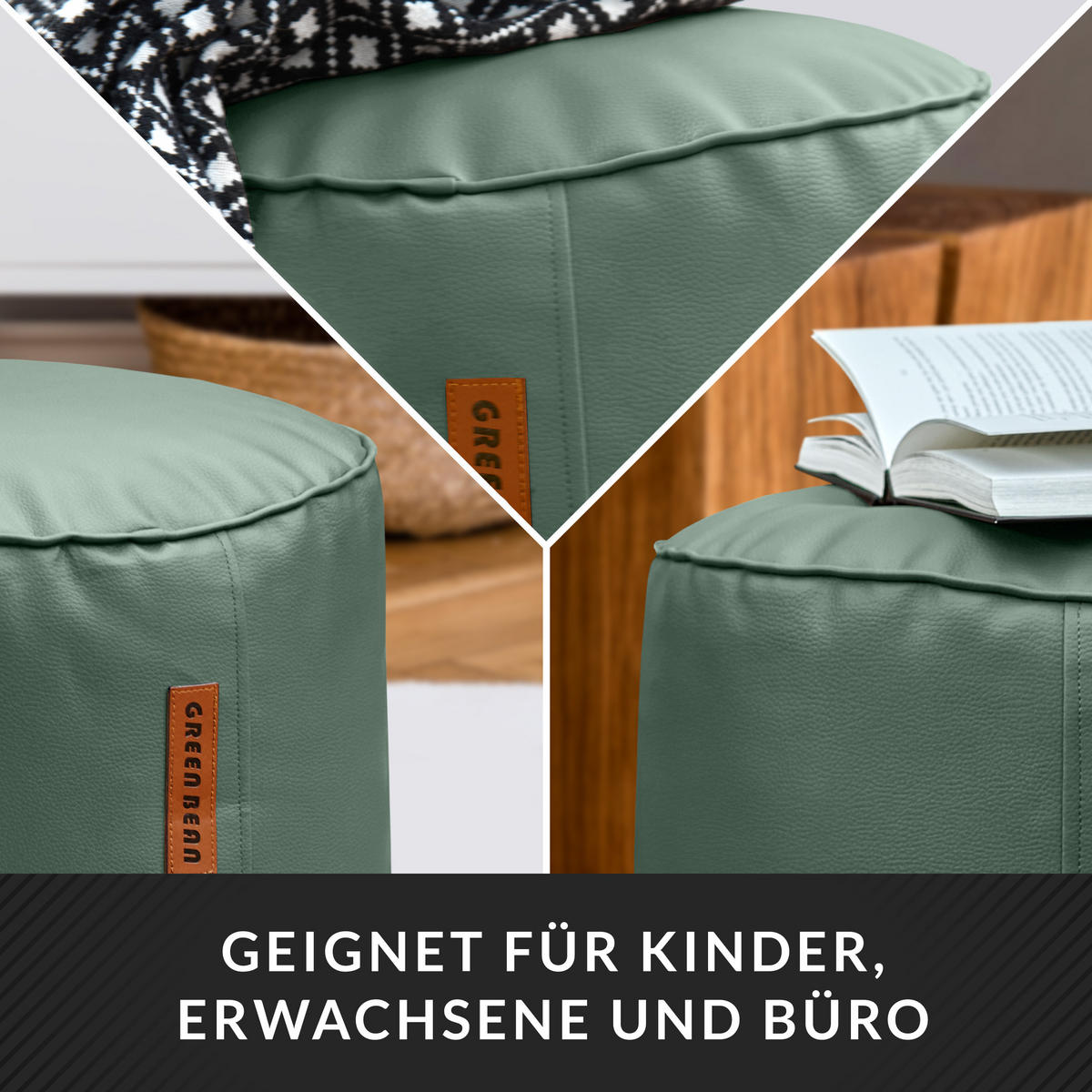 INDOOR HOCKER Stay rund Kunstleder - Blau, Textil (43/30/30cm) - Green Bean