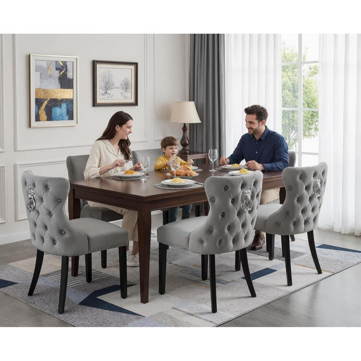 ESSZIMMERSTÜHLE 4er Set Samt Grau mit Holzbeinen - Grau, Textil (49/83/52cm)