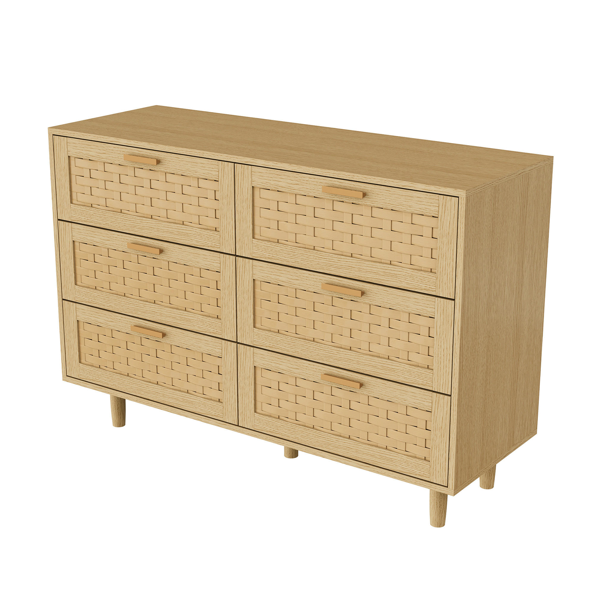 SIDEBOARD 115x40x80 cm Rattan 6 Schubladen Holz - Naturfarben, Holz (115/80/40cm) - LEBENLANG
