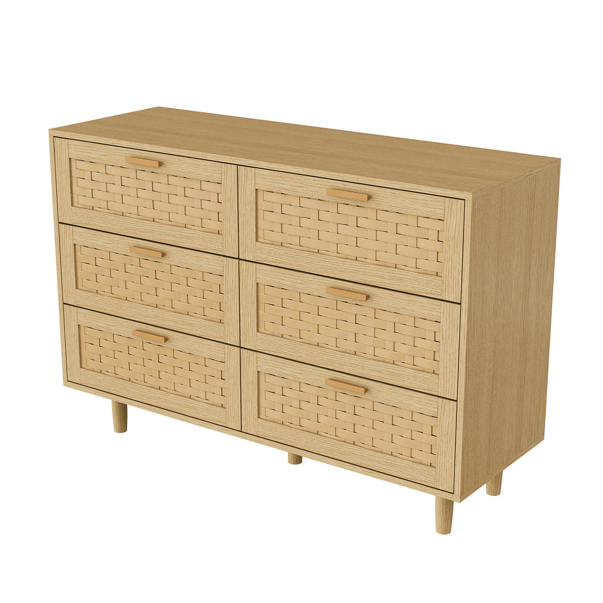 SIDEBOARD 115x40x80 cm Rattan 6 Schubladen Holz - Naturfarben, Holz (115/80/40cm) - LEBENLANG