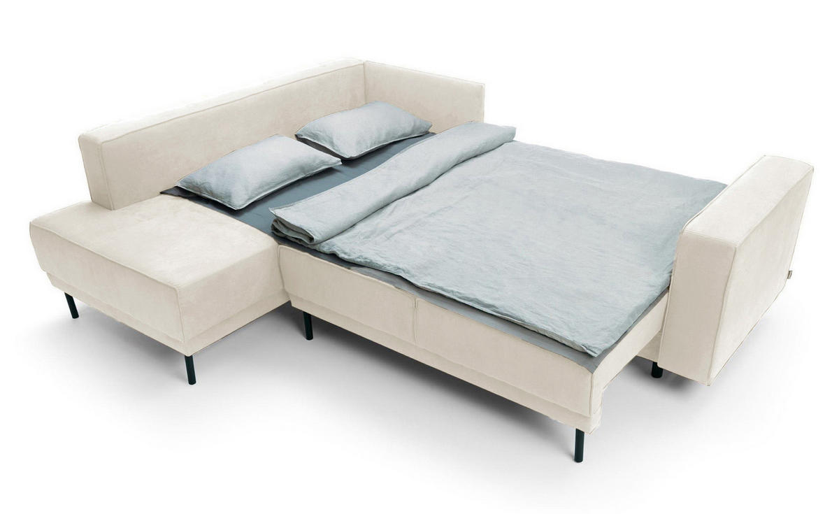 ECKSOFA Rodario Hellbeige Velours - Ecru/Schwarz, Textil/Metall (247/187cm) - Selsey