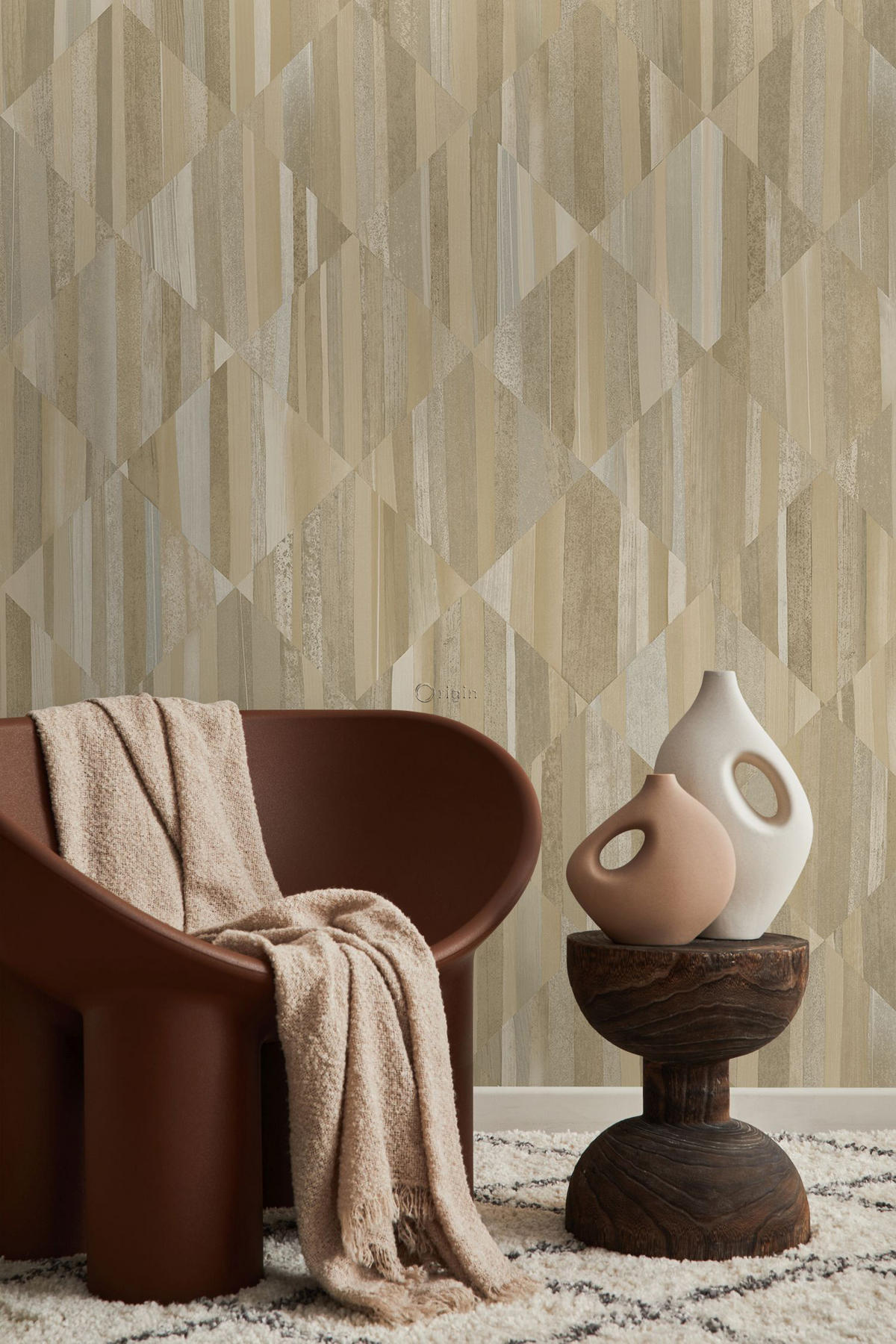 FOTOTAPETE 3D Holzoptik 150 x 279 cm - Beige, Papier (150/279cm) - Origin Wallcoverings