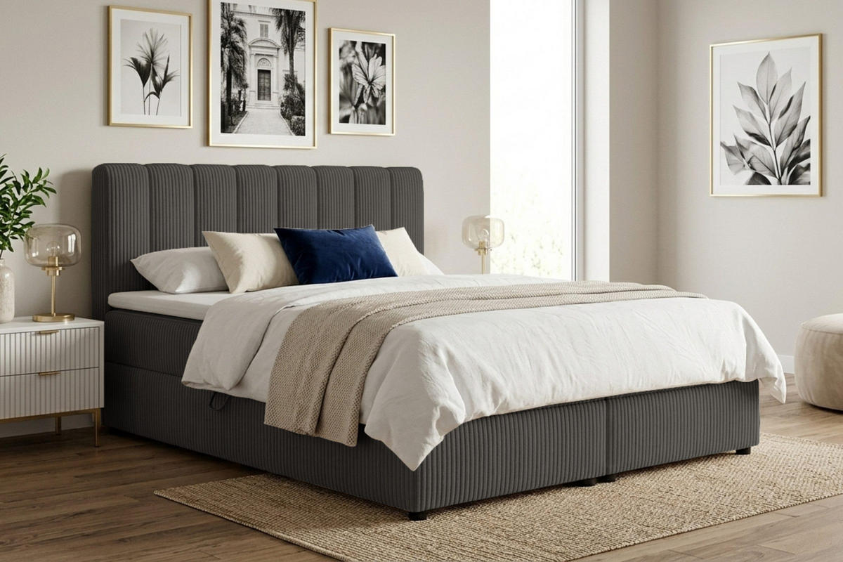 BOXBETT WILL 180/200 in Cord Anthrazit H3 - Anthrazit, Holz/Holzwerkstoff (180/200cm) - Deine Möbel 24