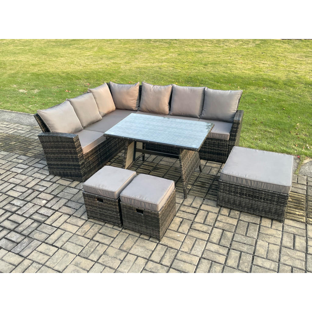 Thumbnail - Fimous Gartenlounge, Dunkelgrau, Metall, Kunststoff, Glas, 9-Sitzer, Füllung: Schaumstoff, rechteckig, Gartenmöbel, Gart...