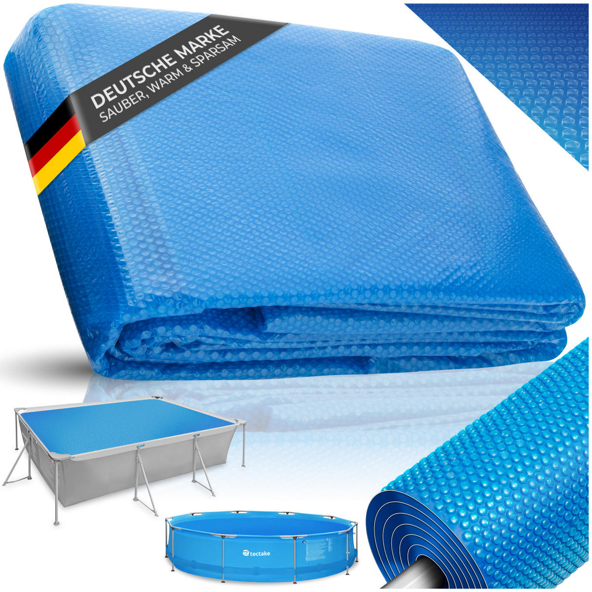 POOLABDECKUNG , 366 x 732 cm, blau - Blau, Kunststoff (732/366cm) - tectake