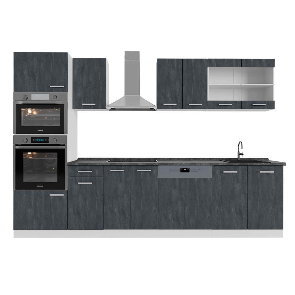 KÜCHENZEILE R-Line Schwarz Beton/Weiß 300 cm AP Anthrazit - Schwarz/Weiß, Holzwerkstoff (300/81.6/60cm) - Vicco