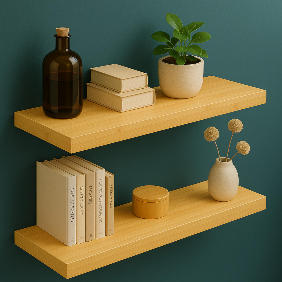 WANDREGAL Bambusoptik Naturfarben 2er Set 60x20x4 cm - Naturfarben, Holzwerkstoff/Metall (60/3.8/20cm) - Begryf