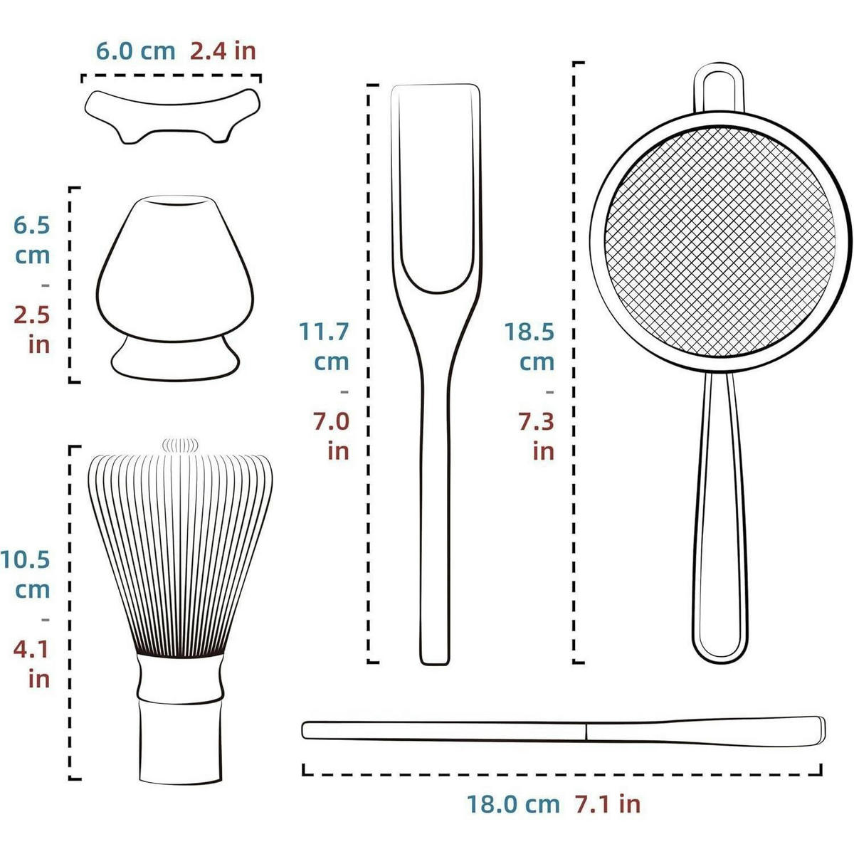 MATCHA Schneebesen Set 6-teilig Bambus mit Halter - Multicolor, Naturmaterialien (6.9/6.9/19.1cm)