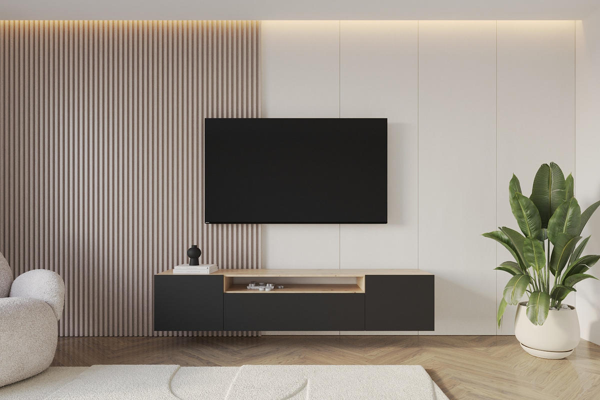 LOWBOARD ELIO-W 200x40x41 cm - Artisan / Schwarz - Eiche Artisan, Holzwerkstoff (200/40/41cm) - ALTDECOR