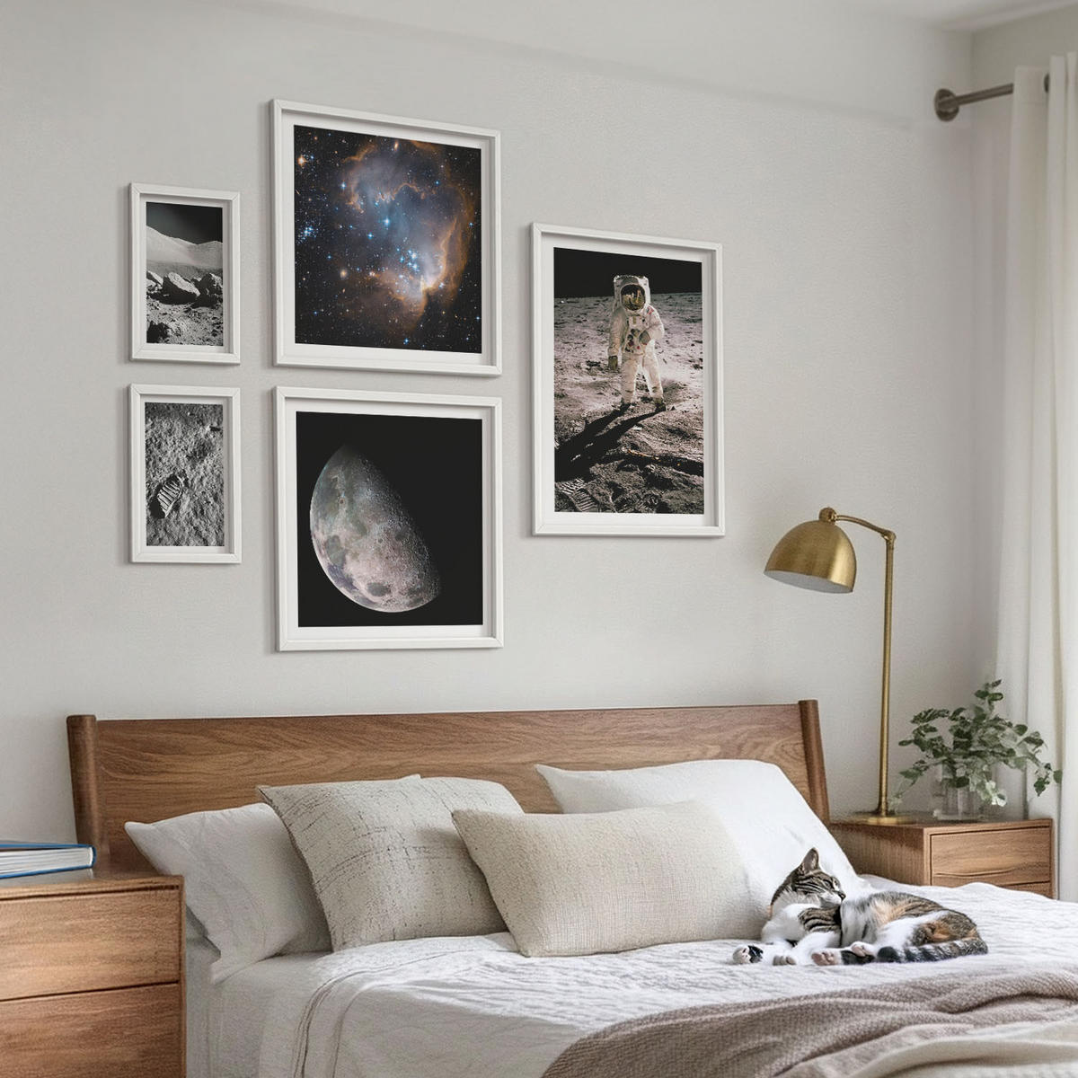 WANDBILDER 5er-Set - 50x50 cm & 20x30 cm & 40x60 cm Weißer Rahmen - Astronautenfoto vom Mond - Weiß, Kunststoff (40/60cm) - ArtPrintCave
