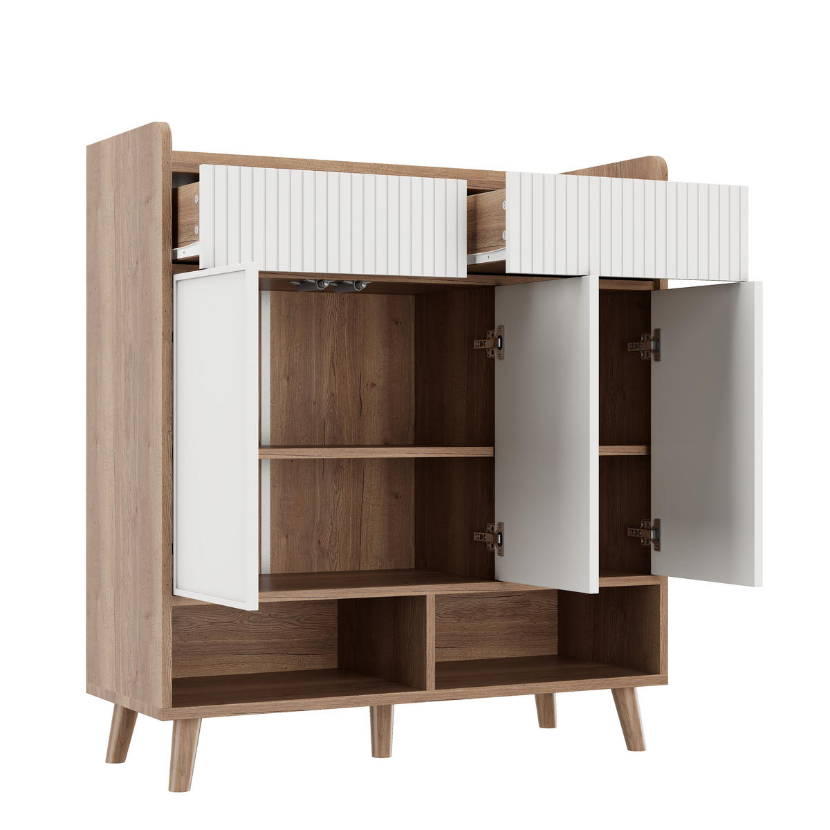SCHUHSCHRANK Weiß-Natur 90/35/100 cm - Weiß, Holzwerkstoff (90/100/35cm) - PANGIVO