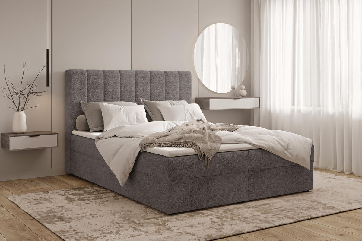 BOXBETT 01 140 x 200 cm - Arena – Stilvoll und bequem Mit Bettkasten, PU-Topper, Federmechanismus, waschbarer Bezug - Anthrazit, Holz (140/200cm) - ROYAL24_MARKT