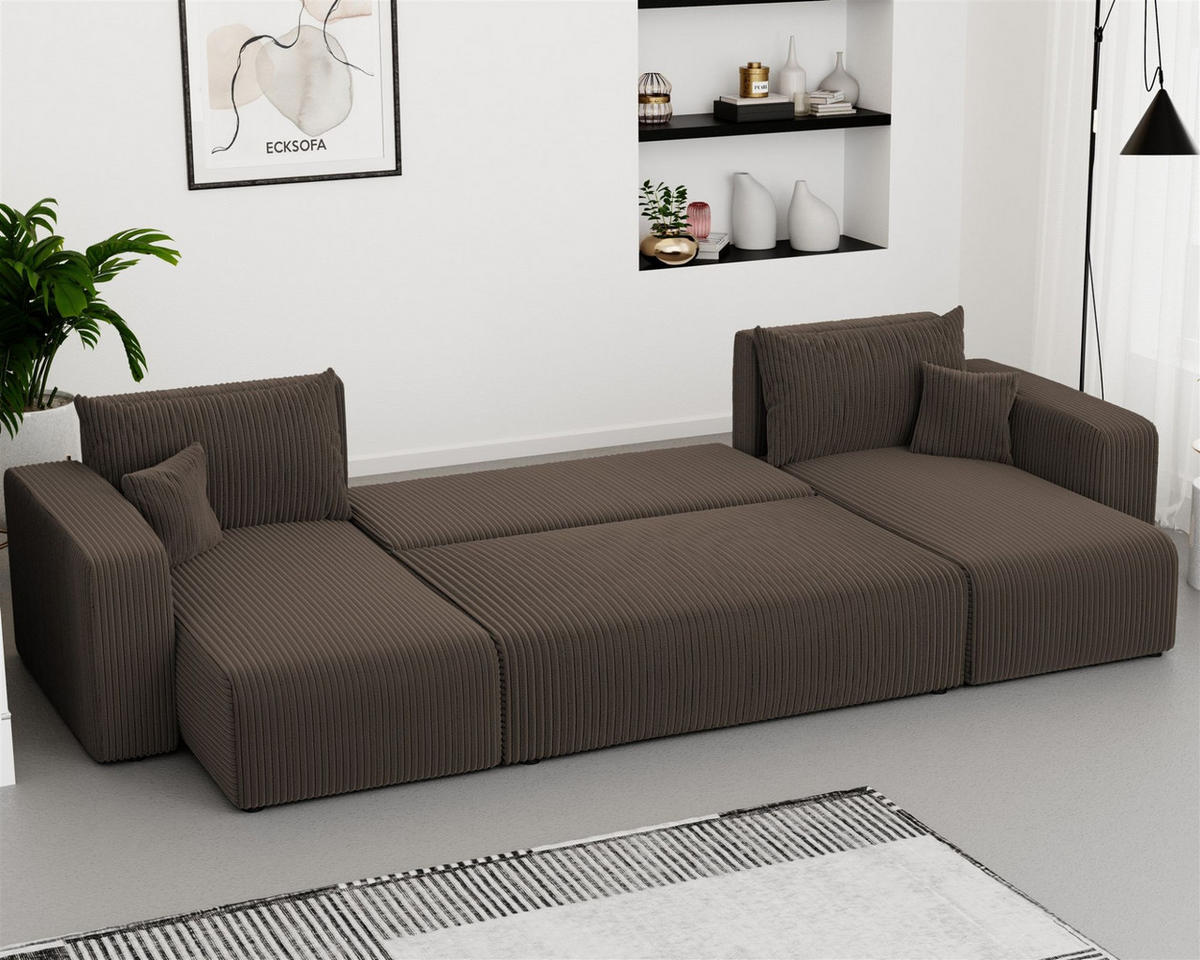 WOHNLANDSCHAFT Luna Mit Schlaffunktion - Dunkelbraun, Holzwerkstoff/Textil (318/79/145cm) - Fun Möbel
