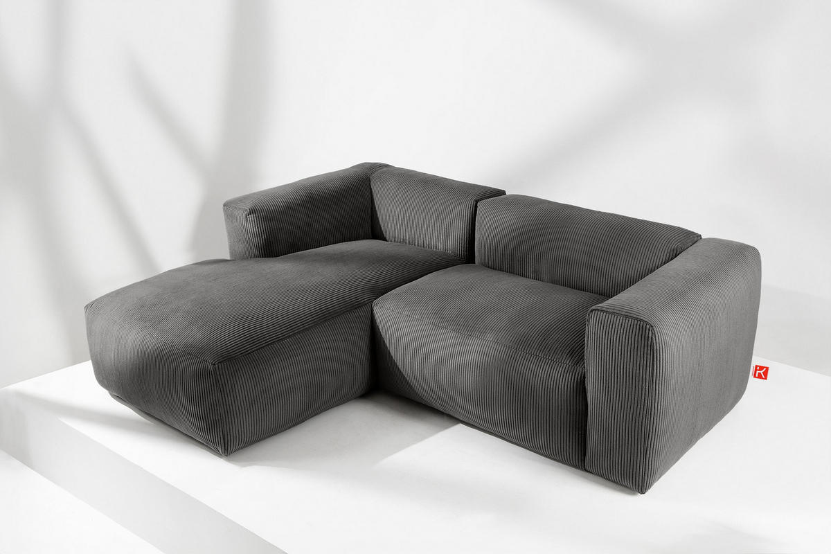 ECKMODULSOFA-LINKS BUFFO 3/4 Sitzer mit extrem weicher Sitzfläche, Kordstoff, grau - Grau, Textil (237/180cm) - KONSIMO®