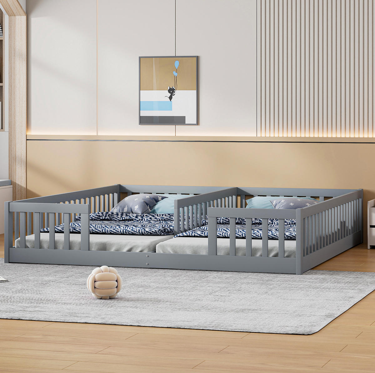 KINDERBETT 90/200 cm Grau mit Sicherheitsgitter aus Kiefernholz - Grau, Holz (90/200cm) - Flora Grace