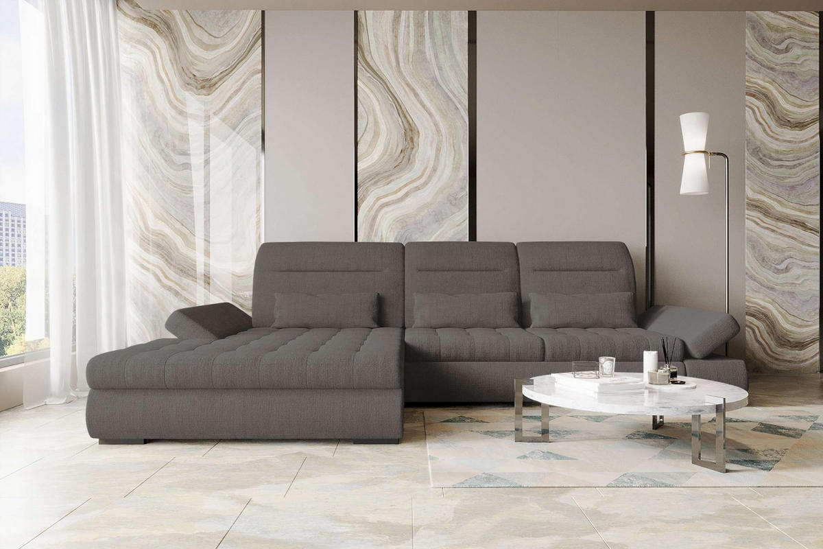 ECKSOFA Toscana Plus Velours inkl. Schlaffunktion - Grau, Textil (179/300cm) - 99rooms