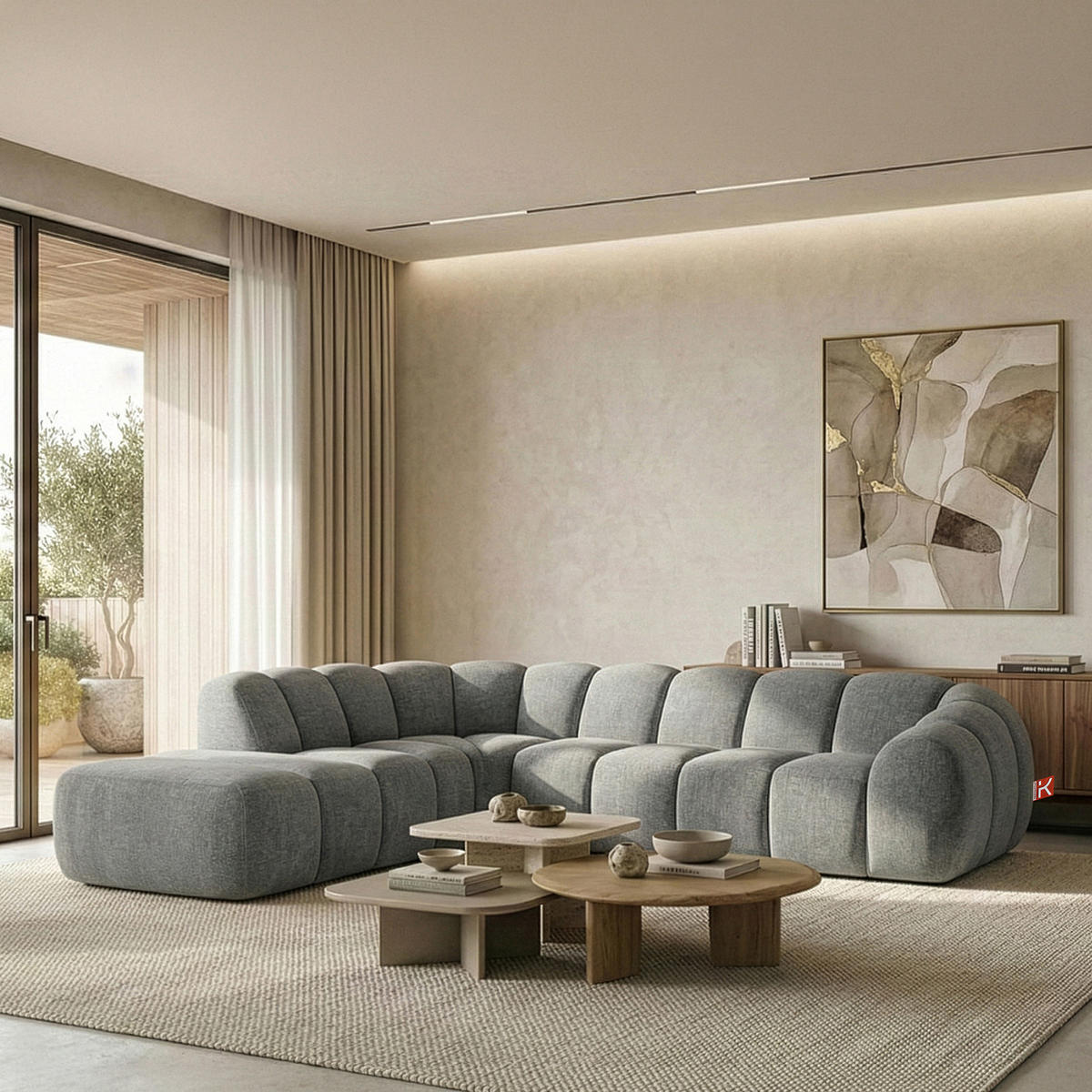 ECKSOFA LINKS FLAVA, hell Aschgrau - Hellgrau, Holz/Holzwerkstoff (310/274cm) - KONSIMO®