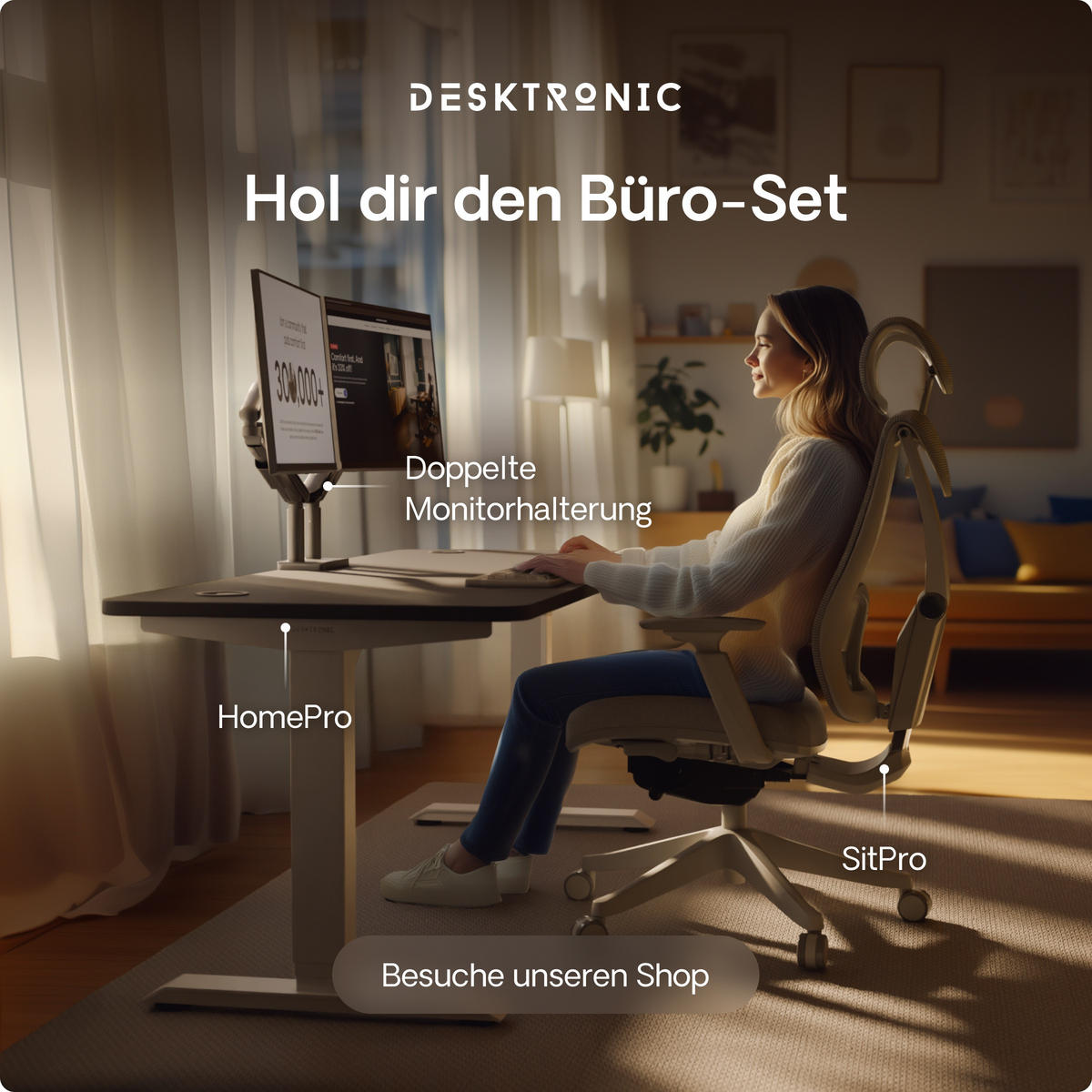 SCHREIBTISCH Elektrisch Höhenverstellbarer HomePro 200x80cm Weiß/Schwarz mit Memory-Funktion, Anti-Kollisions Technologie - Schwarz/Weiß, Holzwerkstoff (80/200/62cm) - Desktronic