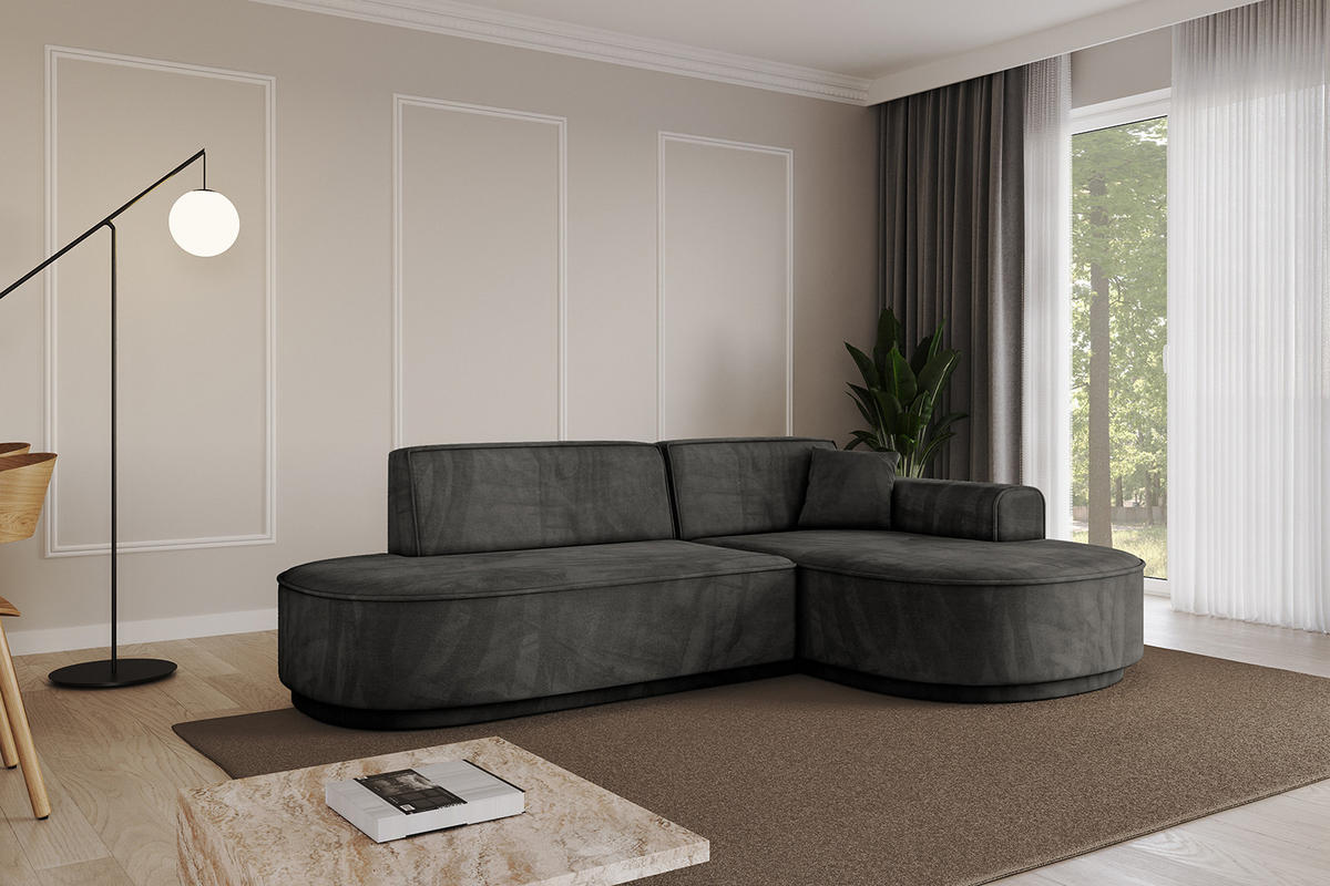 ECKSOFA Ottomane Rechts MARI-L1-v3 - 232x163x81 cm Dunkelgrau Velours - Dunkelgrau/Schwarz, Holzwerkstoff/Kunststoff (232/163cm) - ALTDECOR