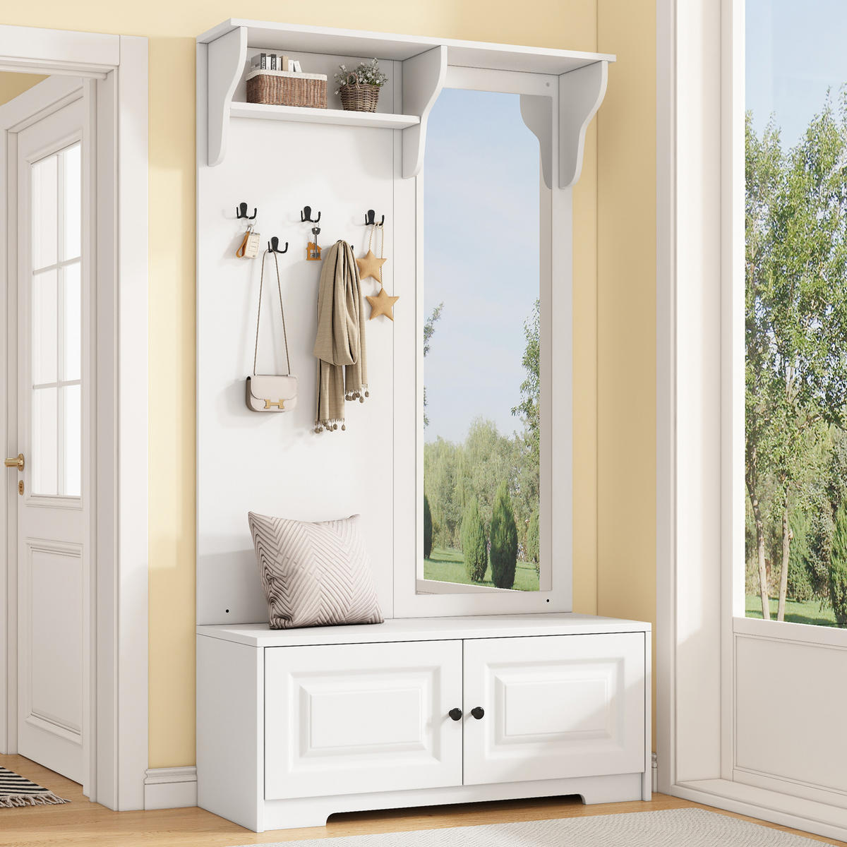 GARDEROBE mit Spiegel 100 x 40 x 180 cm MDF White - Weiß, Holzwerkstoff (40/180/100cm) - Beauniv