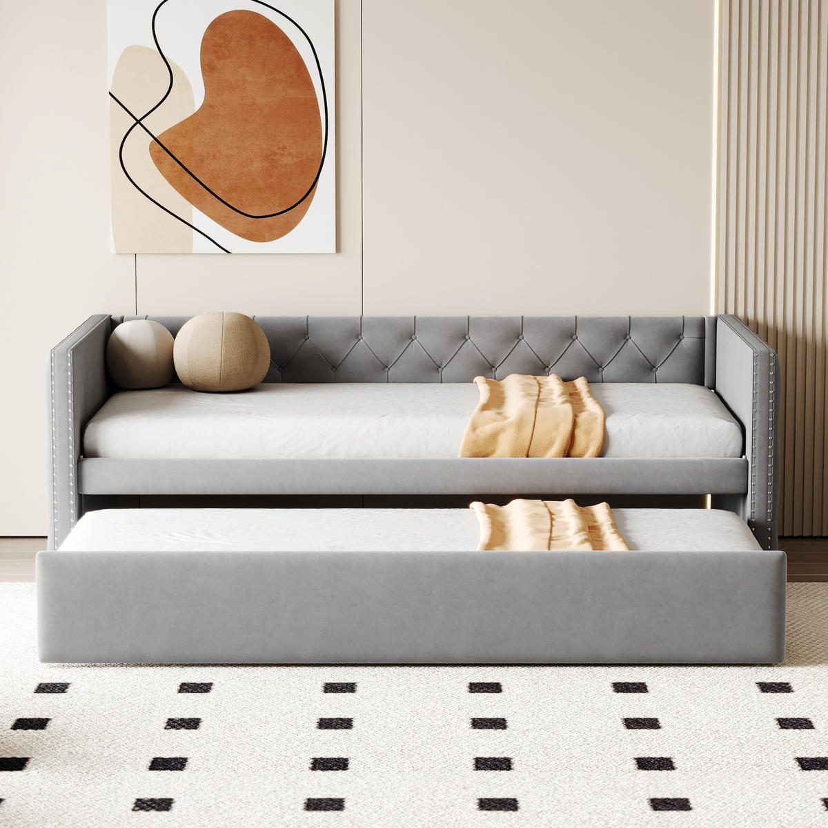POLSTERBETT 90x200 cm ausziehbar Samt grau - Hellgrau, Textil (90/200cm) - LEBENLANG