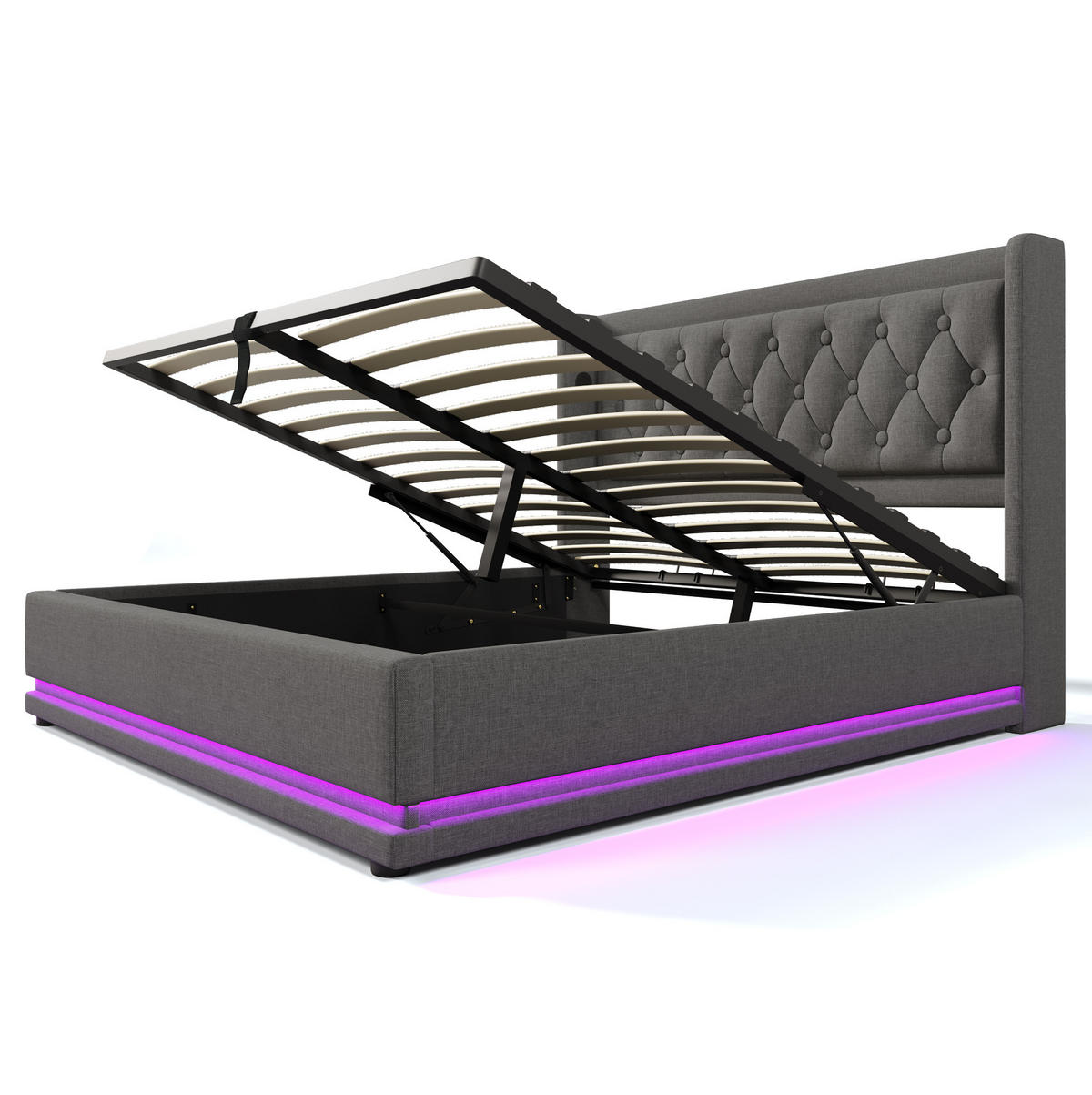 BETT mit Stauraum USB und LED 180x200 cm Baumwolle Grau - Grau, Metall (180/200cm) - Meubliv