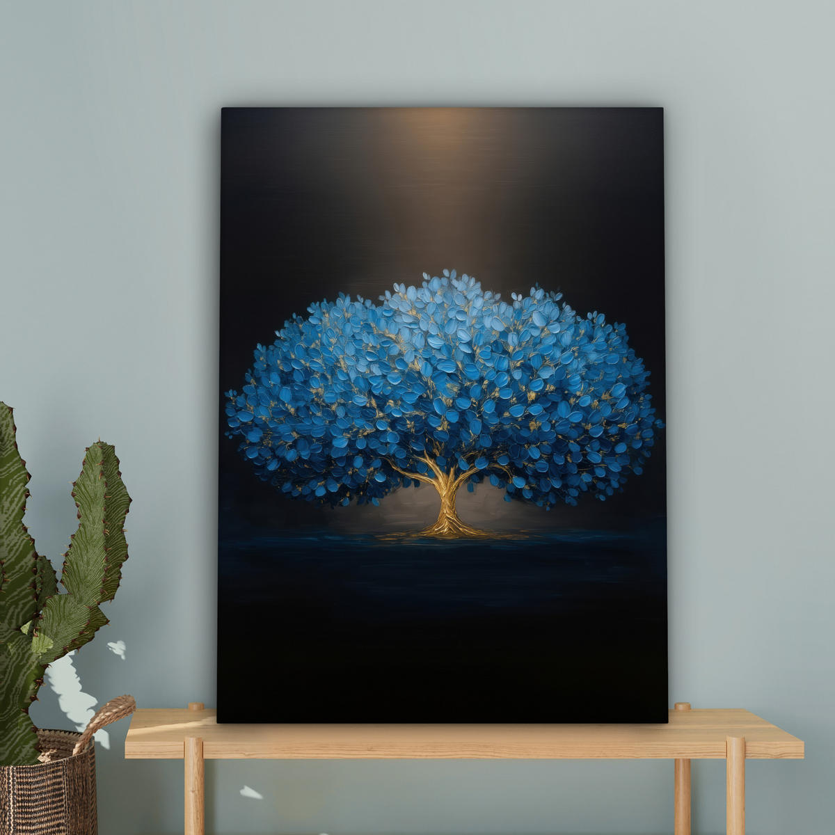 LEINWANDBILD Baum - Blau - Blätter - Pinselstriche Wandbild Wohnzimmer 60x80 cm - Blau, Textil (60/80cm) - MuchoWow