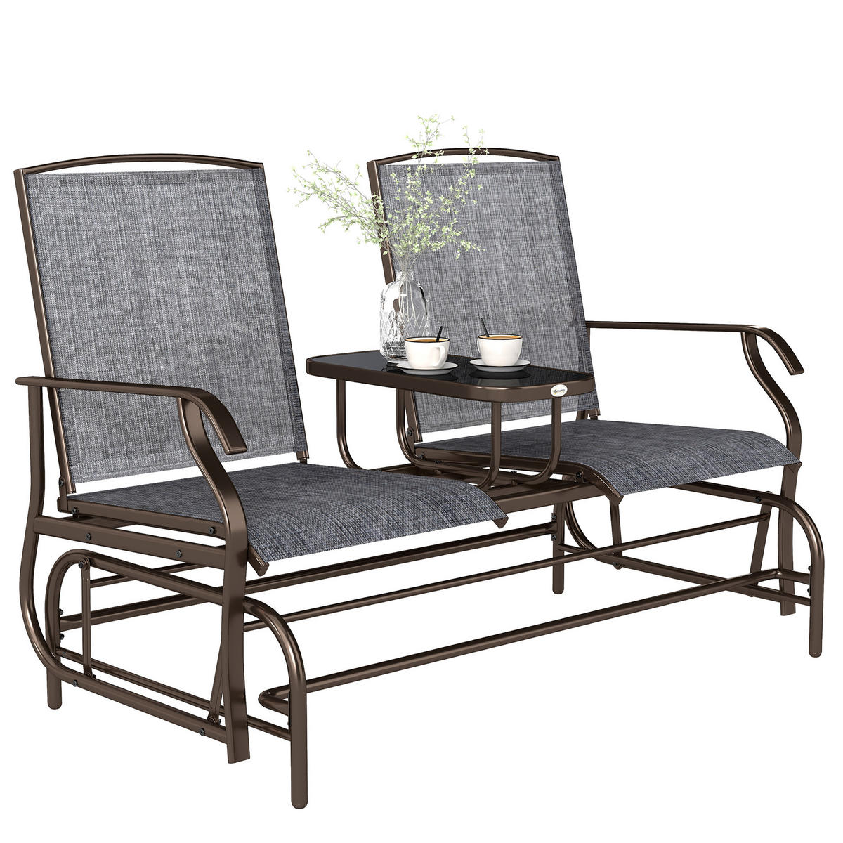 GARTENBANK DE-07056 2-Sitzer mit Mittelablage, wetterfest - Braun/Grau, Textil/Metall (147/101.5/78cm) - ComfortXL