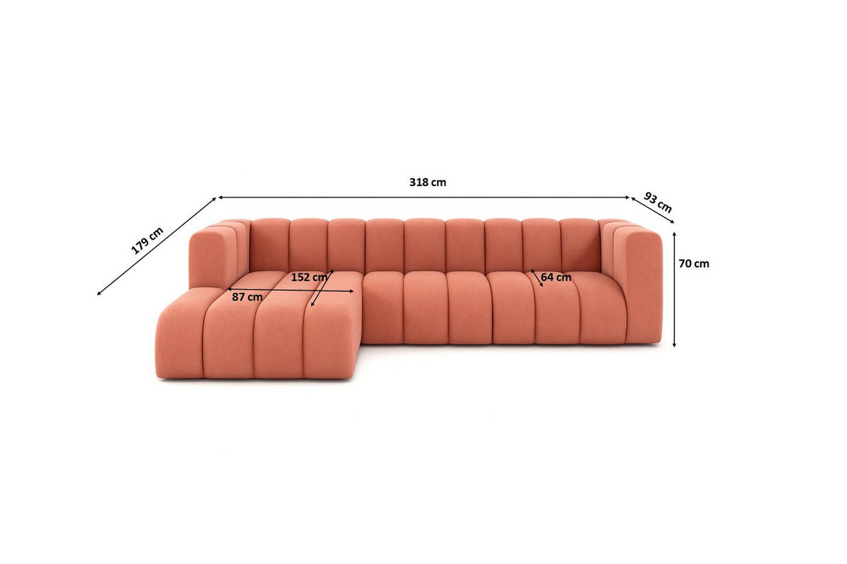ECKSOFA L-Form GRAND 318 cm, Stoff Salvador, Rosa, Links - Rosa, Holz (318/179cm) - Kaiser Möbel