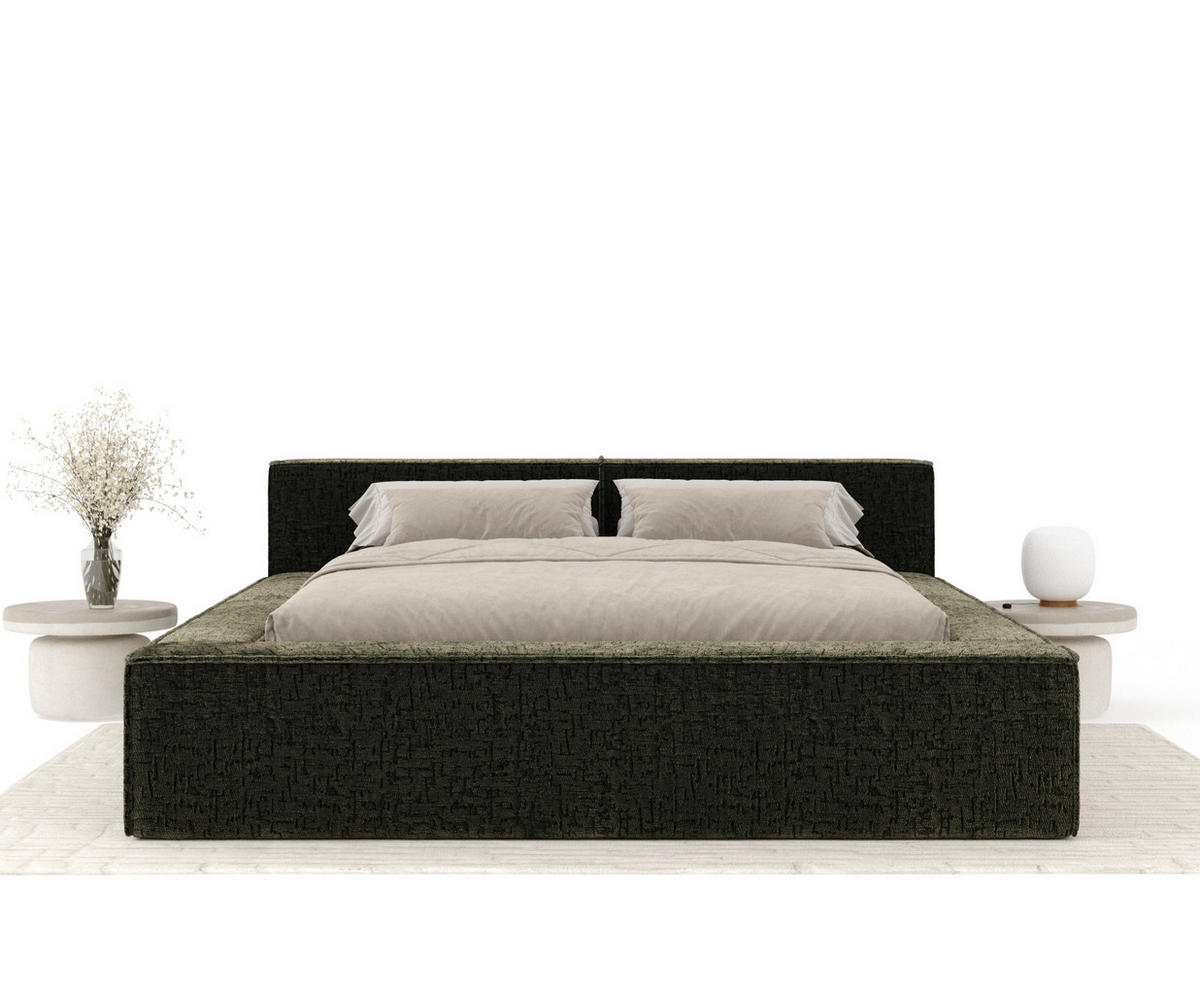 POLSTERBETT Voliera Olivgrün 180/200 cm im Chenille-Stoff - Birkefarben/Schwarz, Holz/Holzwerkstoff (180/200cm) - Maison de Reve