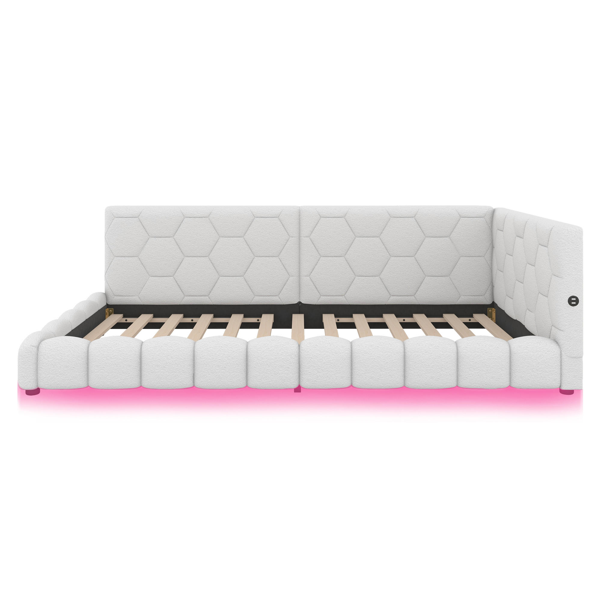 POLSTERBETT Tagesbett 90x200cm, 16 Farben LED, USB-C, Kunstfleece, Weiß - Weiß, Textil (90/200cm)