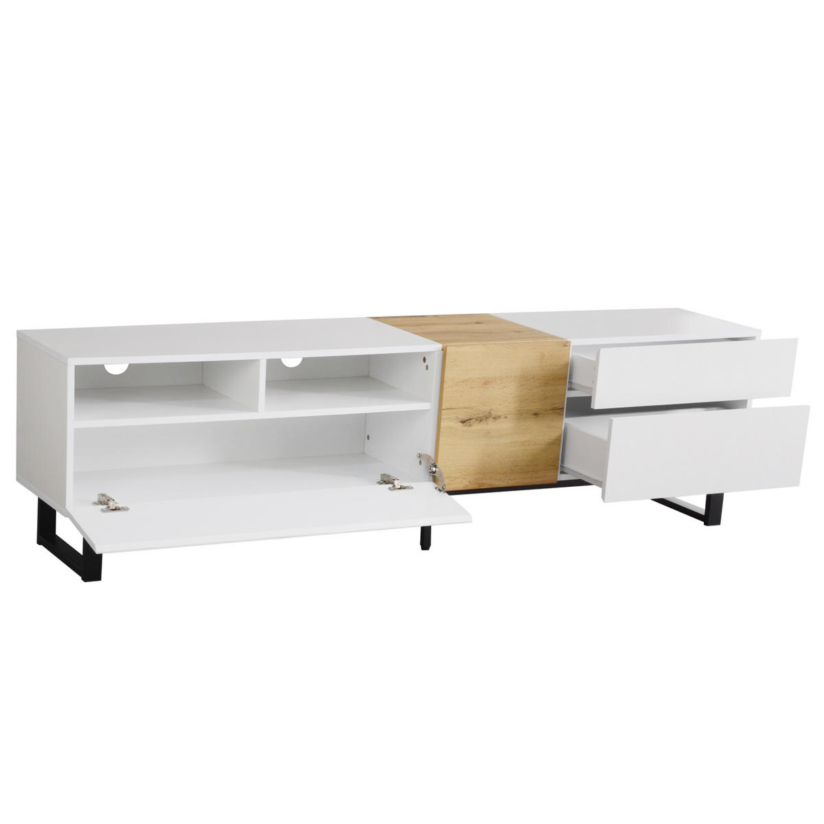 TV-ELEMENT mit Stauraum 180 x 38 x 50 cm MDF Weiß Holzoptik - Weiß, Holzwerkstoff (38/50/180cm) - Beauniv