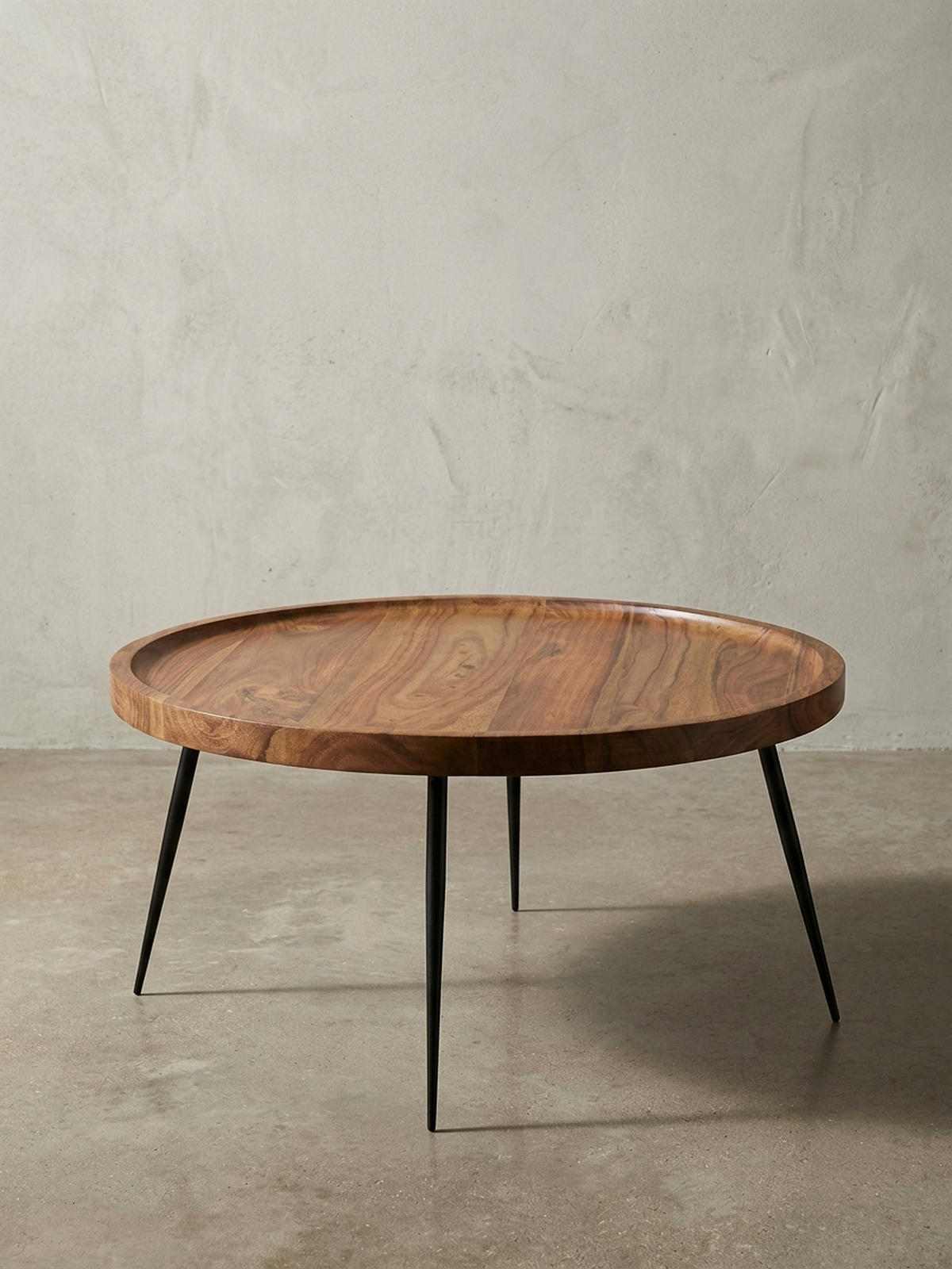 COUCHTISCH Industrial-Stil Rund, Holzplatte und Metallbeine, Handgefertigt, Pflegeleicht - Schwarz/Braun, Holz/Metall (75/75/39cm) - KADIMA DESIGN