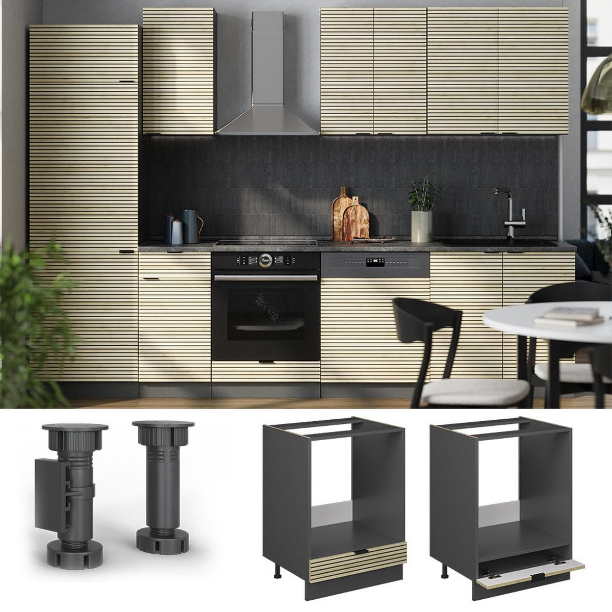 HERDUMBAUSCHRANK Fame-Line Eiche Paneel 60 cm , AP Anthrazit - Eichefarben/Anthrazit, Holzwerkstoff (60/82/60cm) - Vicco