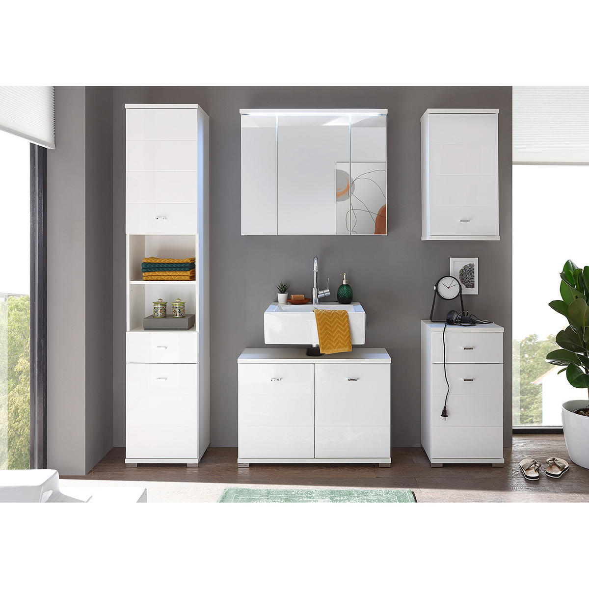 SPIEGELSCHRANK - inkl. Beleuchtung - Weiß, Holzwerkstoff (80/69/20cm) - home24