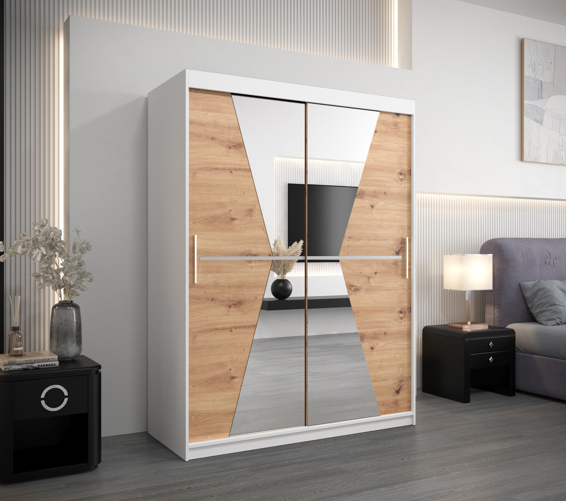 SCHWEBETÜRENSCHRANK 200/150/62 2-türig - Silberfarben/Eiche Artisan, Holz/Kunststoff (150/200/62cm) - Abiks Möbel