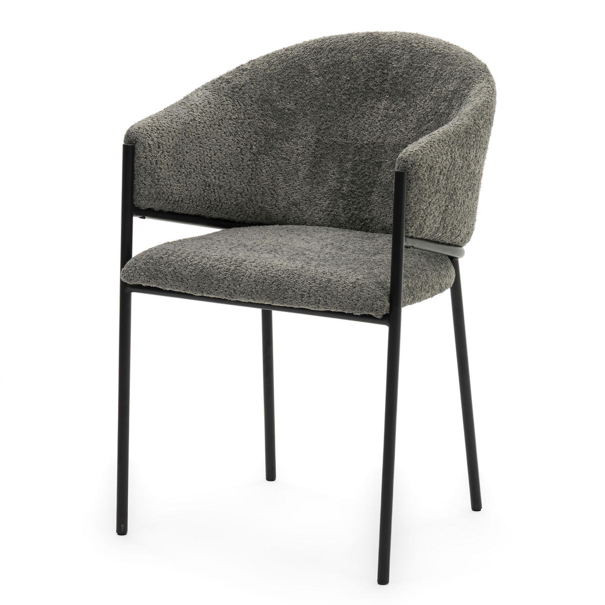STUHL BUENO gespolsterter - grau - Glamour Boucle Chenille - Schwarz/Grau, Textil/Metall (55/83/56cm) - NEW HOME