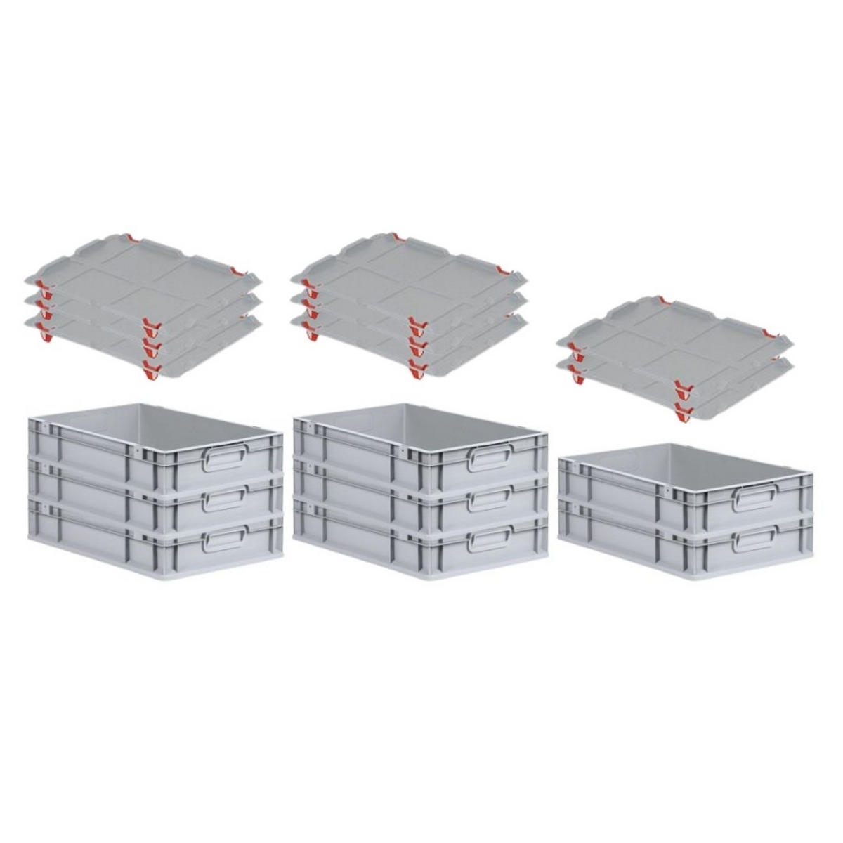 EUROBOX 8x Nextgen Economy Mit Auflagedeckel Grau/Rot Griffe Geschlossen 23 Liter - Rot, Kunststoff (40/12/60cm) - PROREGAL