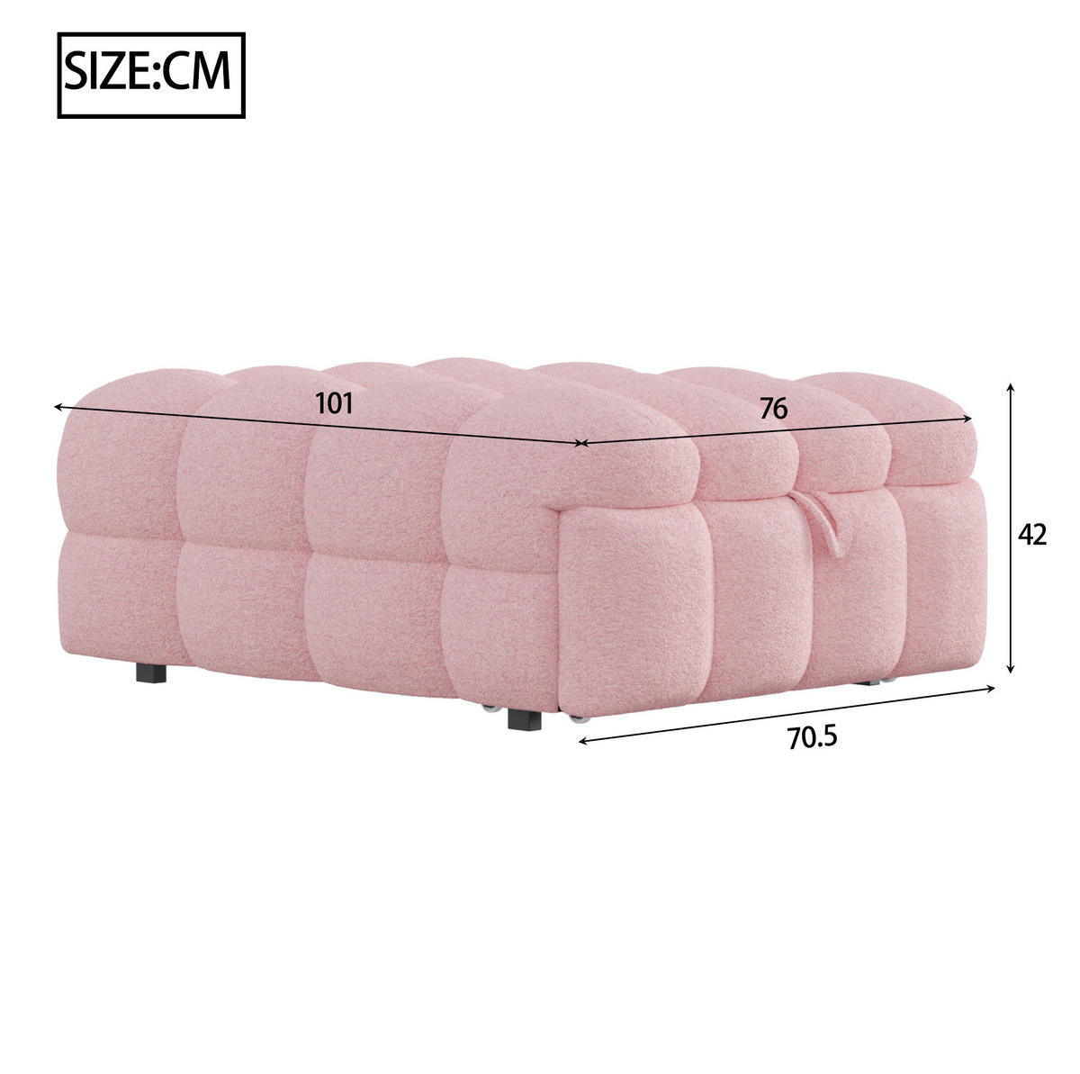 SCHLAFSOFA 183/76/42 cm Rosa 2-in-1 Schlafsofa aus Teddy-Stoff mit Fußhocker - Rosa, Textil (76/42/183cm) - OKWISH