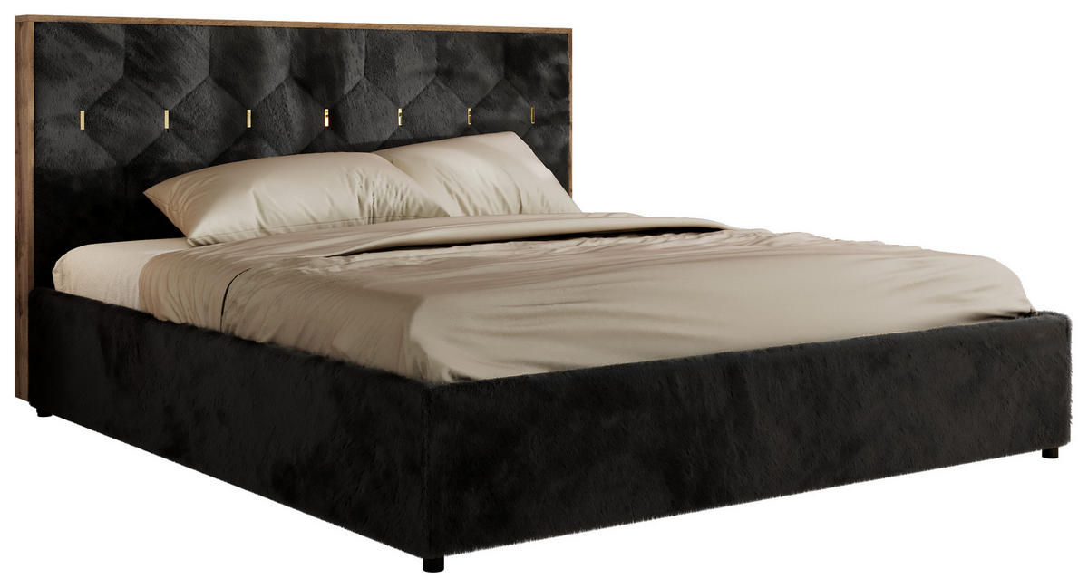 POLSTERBETT LARINO CLASSIC 160/200 - Schwarz Plüsch - ohne Matratze - Schwarz, Textil (160/200cm) - MKS