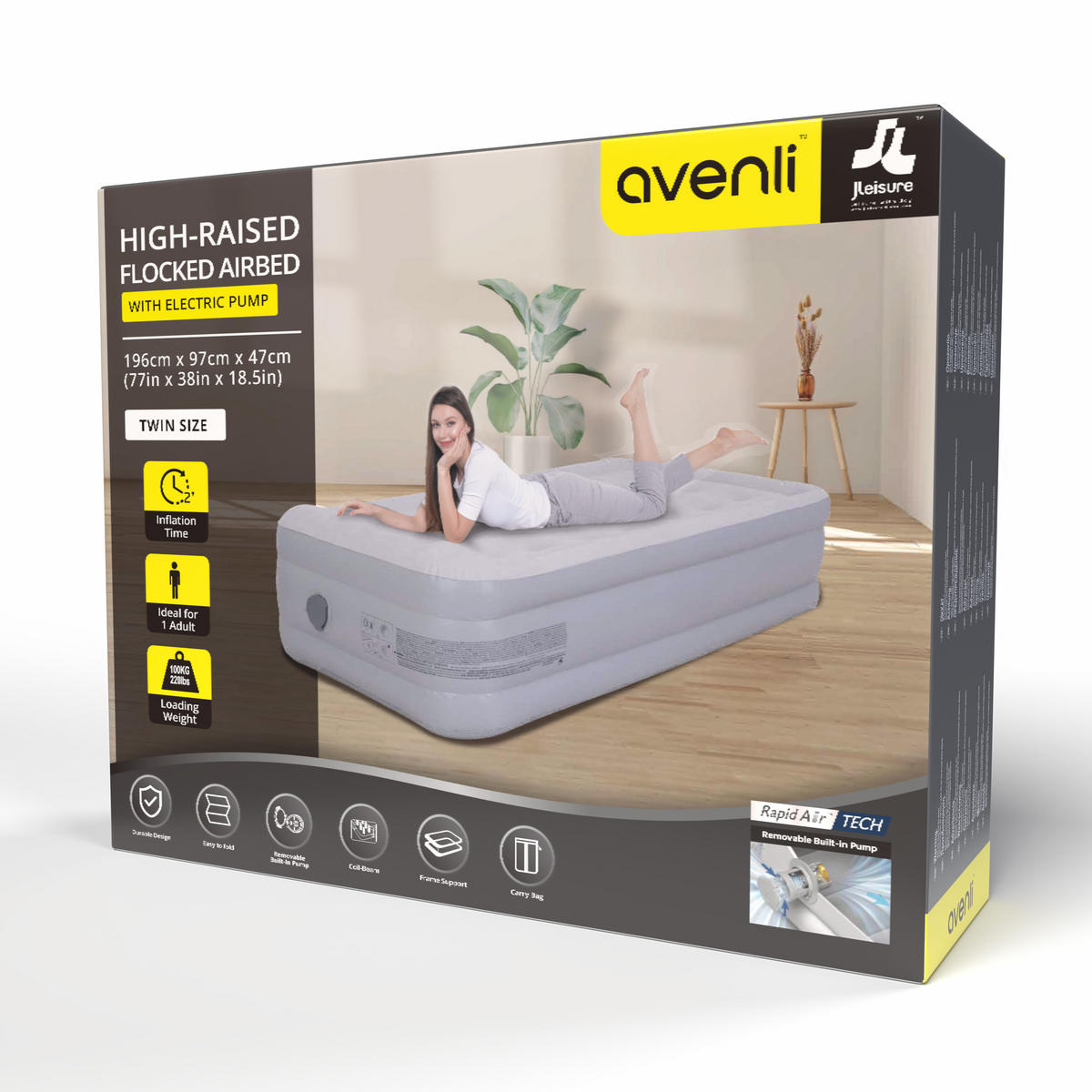 LUFTBETT Luftmatratze selbstaufblasend 196 x 97 x 47 cm mit abnehmbarer Pumpe - Grau, Kunststoff (97/196cm) - Avenli