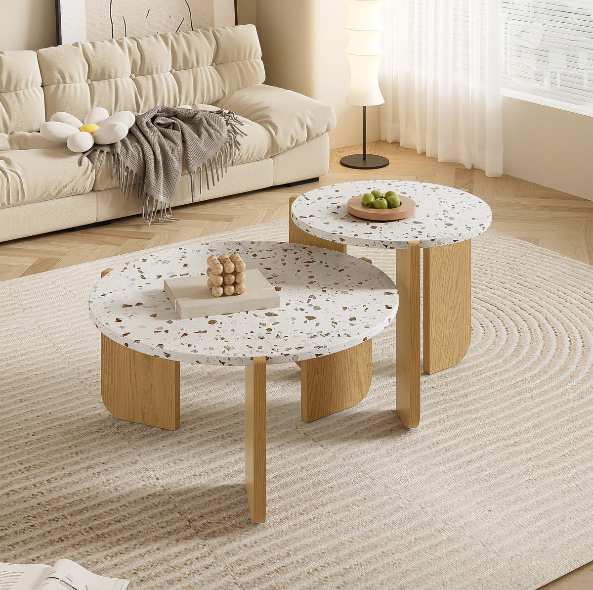 COUCHTISCH-SET aus MDF 70x70x35 cm Weiß und Holzfarbe im 2er-Set - Naturfarben, Holzwerkstoff (70/70/35cm) - IVMEU