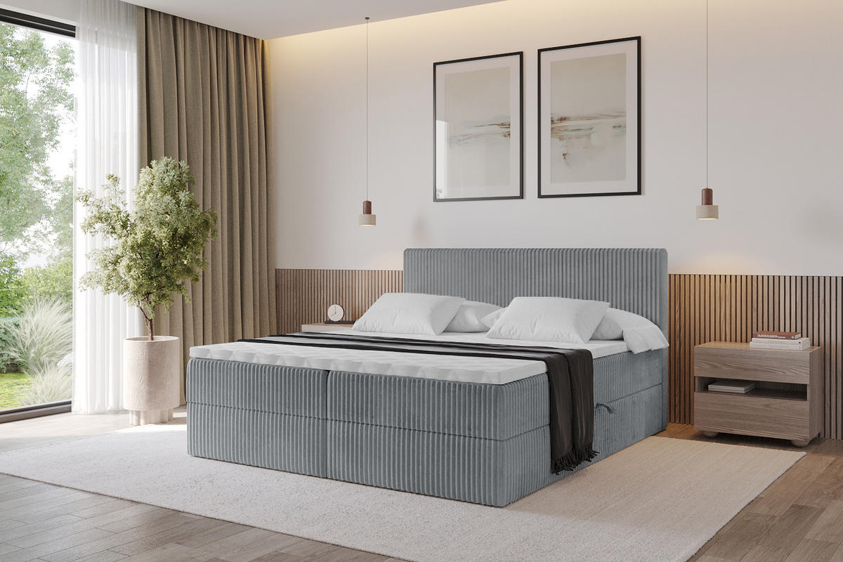 BOXBETT mit Matratze H3 und Lattenrost - TOLO - 140x200 Cord - Dunkelgrau - Dunkelgrau, Holzwerkstoff/Kunststoff (140/200cm) - ALTDECOR